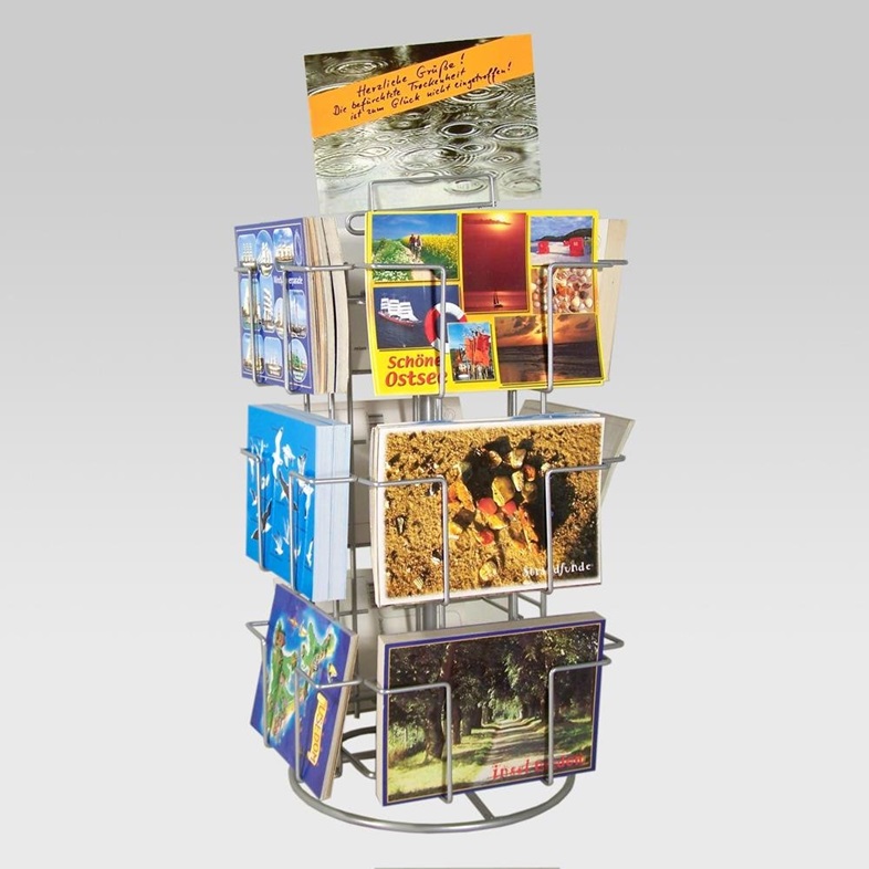 TP-P-12Q - Tisch-/Theken-Drehständer für Postkarten, Ansichtskarten, 12 Fächer Querformat für Karten 150x105 mm, silbergrau